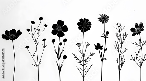 A simple yet elegant image featuring black flower silhouettes against a white background.