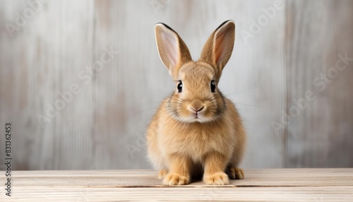 Small rabbit with floppy ears  sitting up and smiling directly at the camera  on a seamless white background  perfect for Easter promotions