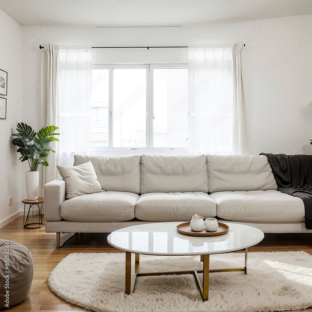 Fototapeta premium modern living room interior design with white sofa