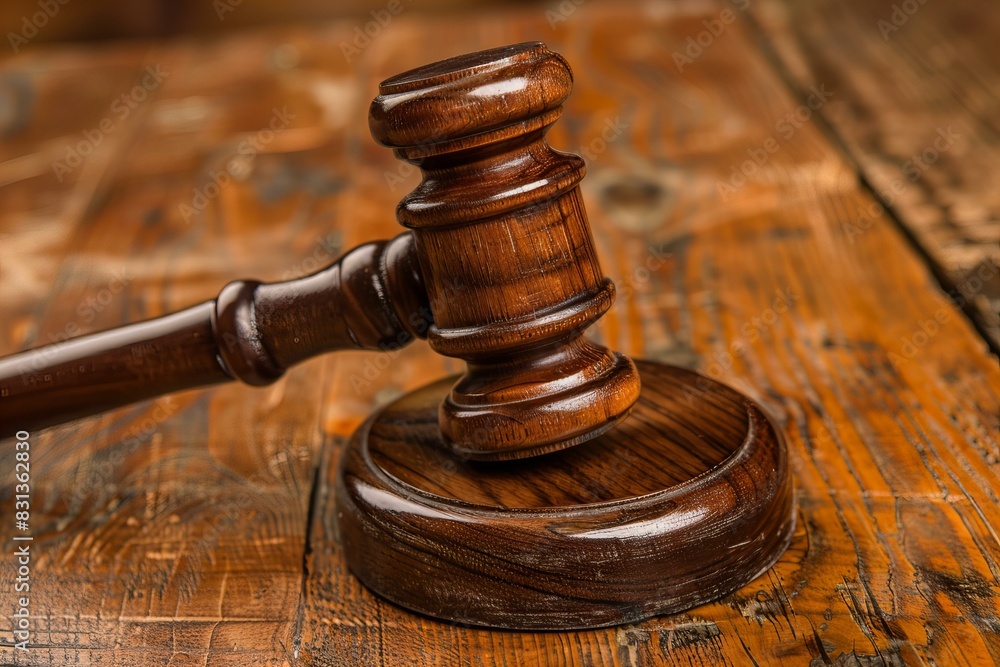 Wooden gavel on table