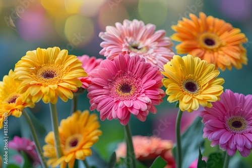 Bright flowers vase blurred background