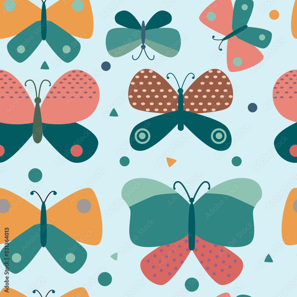 Seamless pattern with butterflies on blue background. Seamless pattern with butterflies on blue background.