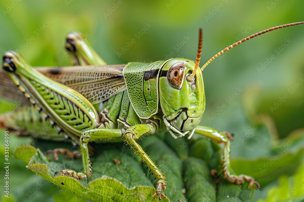 A grasshopper perched on leaf A grasshopper perched on leaf