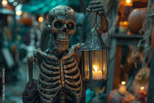 Skeleton walking with lantern