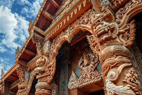 A detailed carving on the exterior of a structure