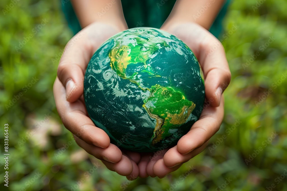 Person holding green earth in hands in field Person holding green earth in hands in field