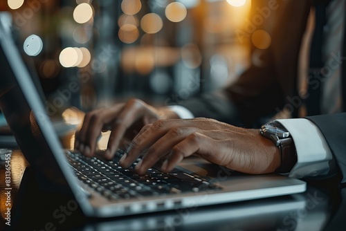 Person typing laptop table