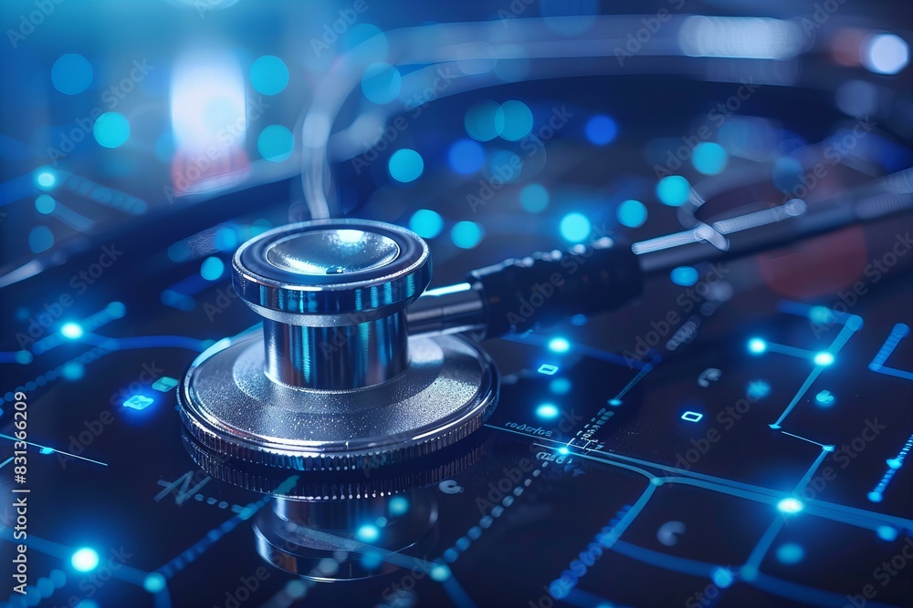 Stethoscope computer keyboard blue lights Stethoscope computer keyboard blue lights