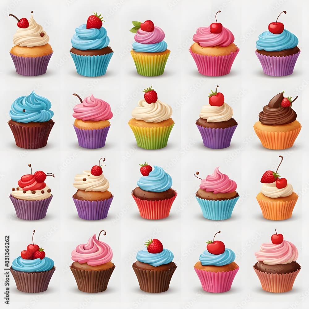 cupcakes set of 3d icons on white background
cupcakes set of 3d icons on white background