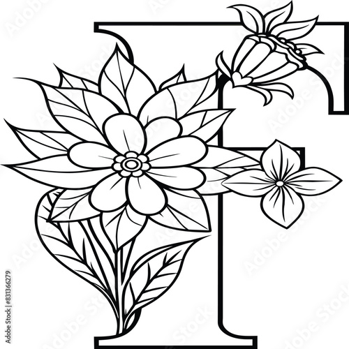 A flower and letter coloring page. alphabet letter with flower art work coloring pages background is a flower pattern.