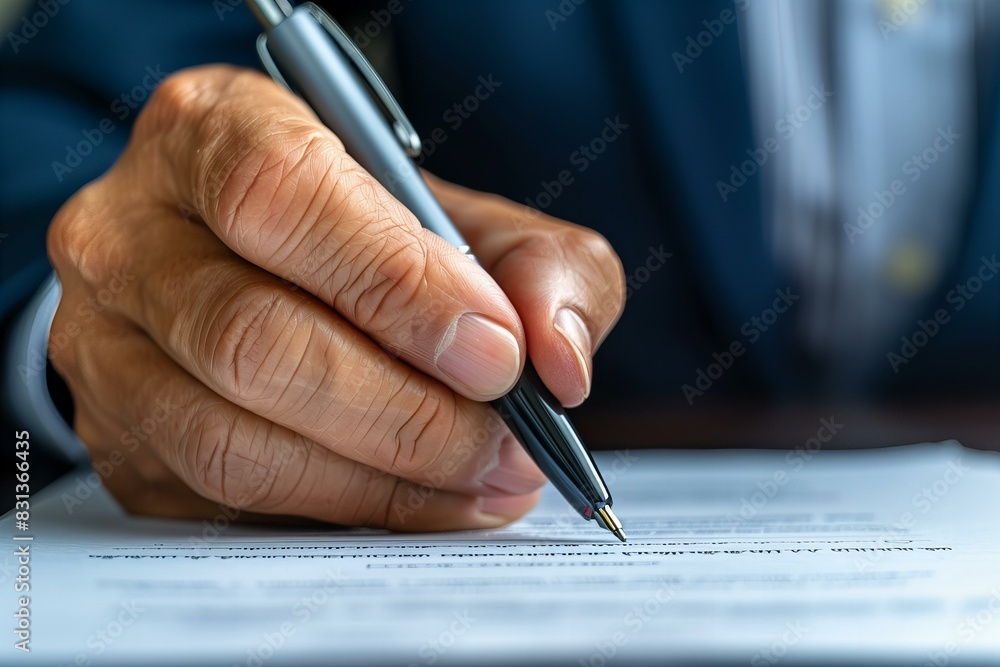 Person signing contract with pen on paper Person signing contract with pen on paper