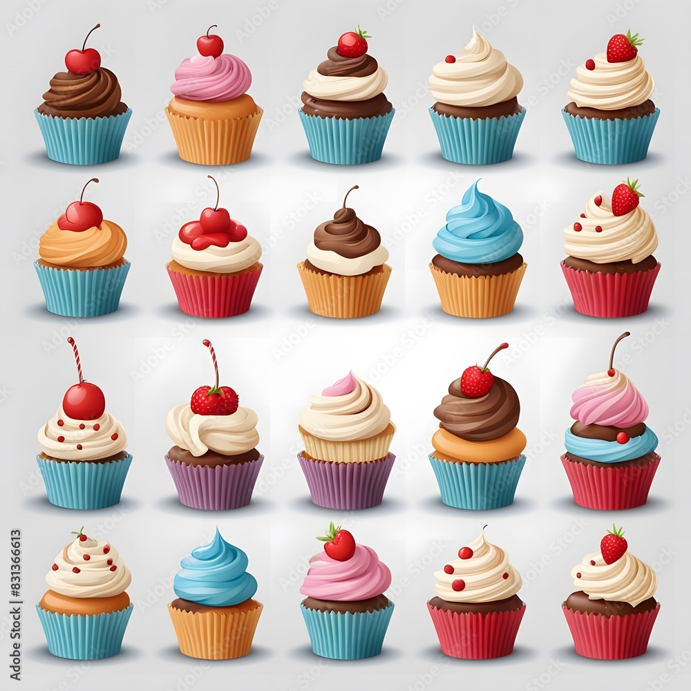 cupcakes set of 3d icons on white background
cupcakes set of 3d icons on white background
