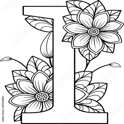 A flower and letter coloring page. alphabet letter with flower art work coloring pages background is a flower pattern.