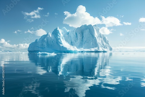 A massive iceberg drifts among water and clouds © Sandu