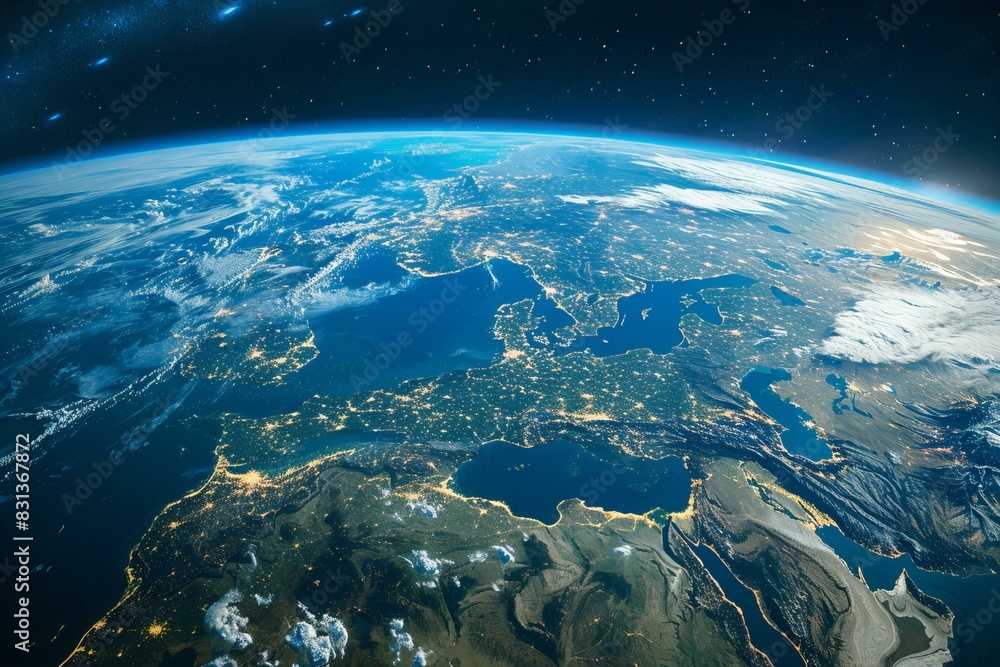 Fototapeta premium Lights from earthly cities at nighttime