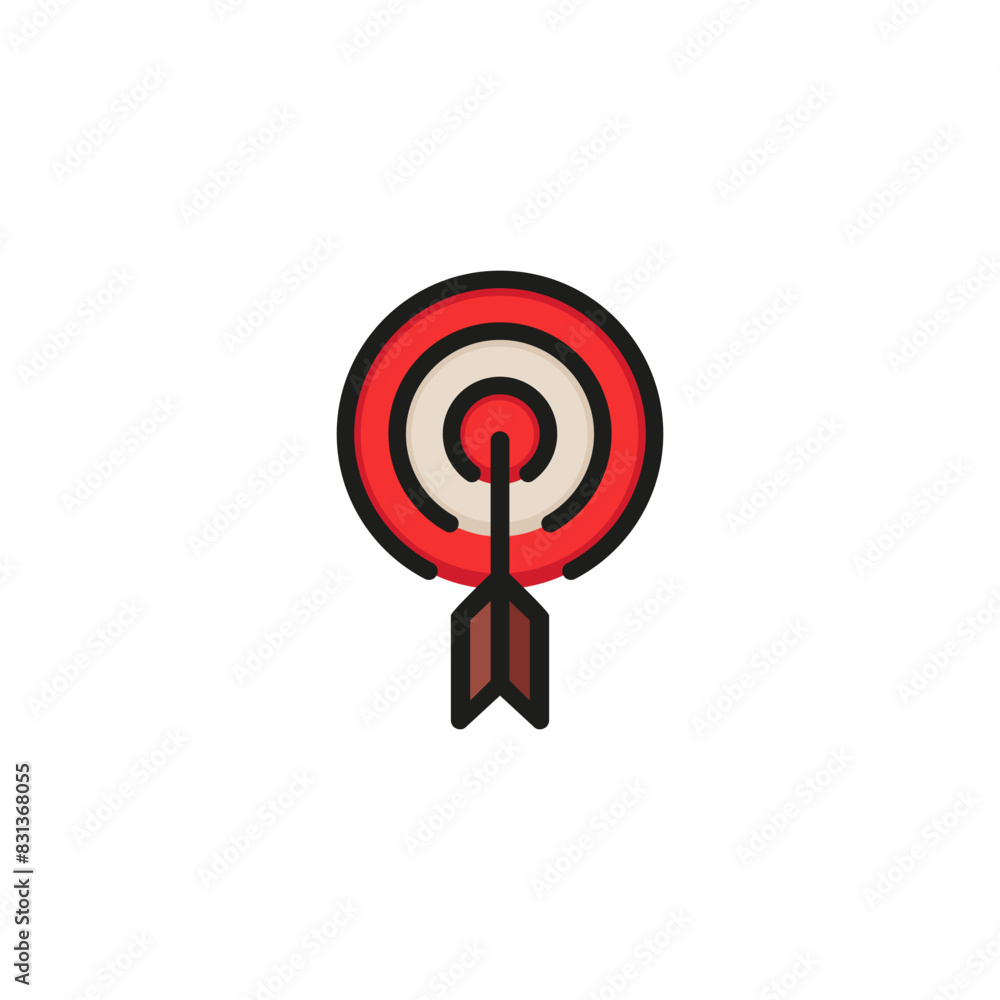 Icon of archery range with arrow. Game, aiming, goal. Archery concept. Can be used for topics like achievement, target, sport Icon of archery range with arrow. Game, aiming, goal. Archery concept. Can be used for topics like achievement, target, sport