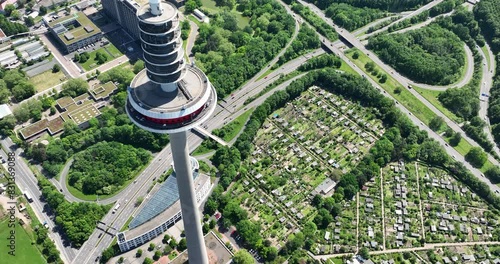 The Frankfurt am Main telecommunications tower, The Europaturm. Aerial view. photo