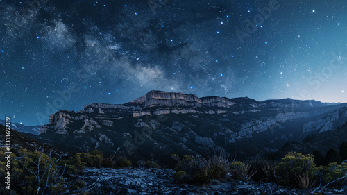 fault-block mountains under a clear, starry night sky