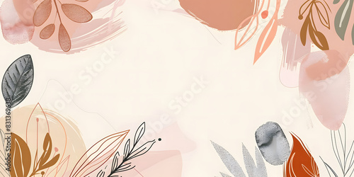 Abstract background with organic shapes and plants in the style of boho.