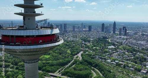 The Frankfurt am Main telecommunications tower, The Europaturm. Aerial view. photo