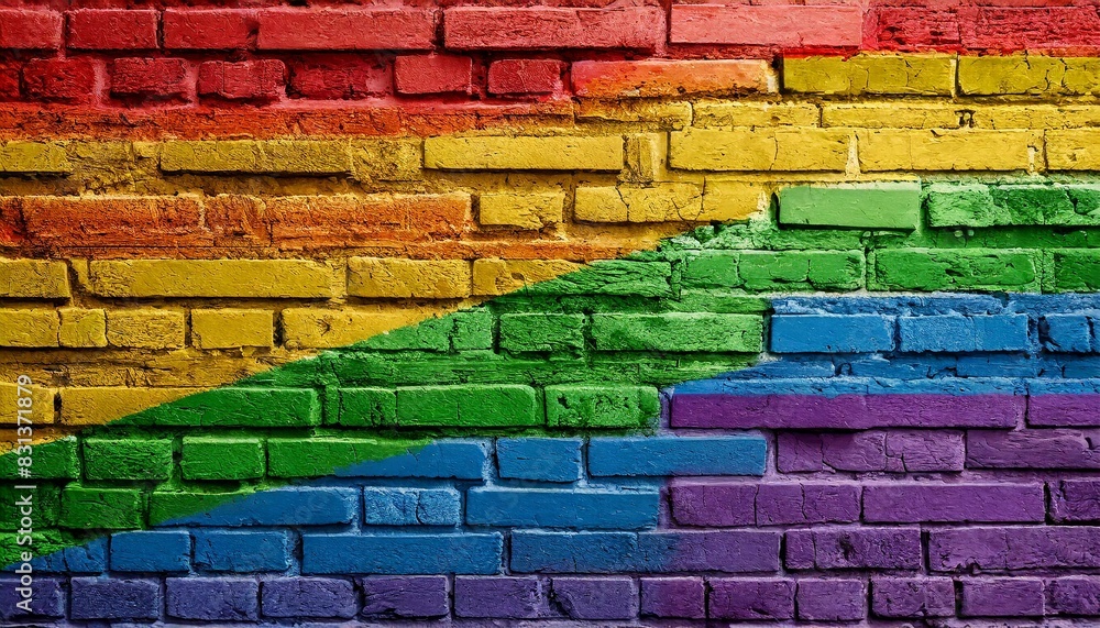Fototapeta premium texture of a brick wall painted in the colors of the lgbt flag