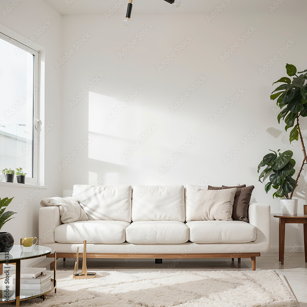 Fototapeta premium modern living room interior design with white sofa