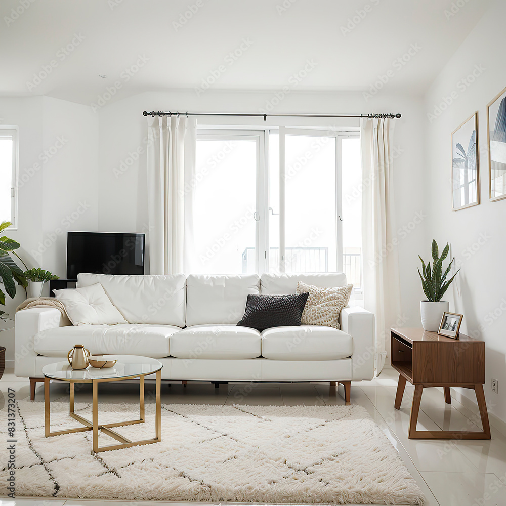 Fototapeta premium modern living room interior design with white sofa