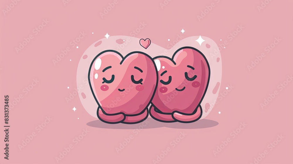 logo, a pink heart hugging another pink love shape, pink background, two characters of different sizes and shapes hugging each other in the middle logo, a pink heart hugging another pink love shape, pink background, two characters of different sizes and shapes hugging each other in the middle