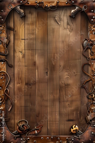 Rustic wood background with western motifs perfect for american steakhouse menu designs