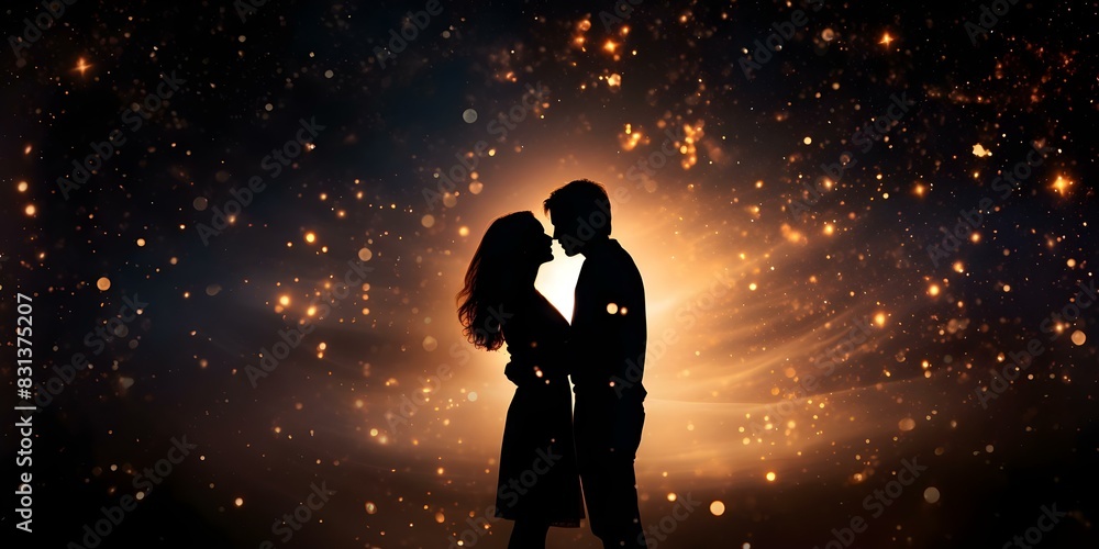 Celestial Romantic Silhouettes: Abstract Cosmic Background. Concept Astrology, Romance, Silhouettes, Cosmic, Abstract