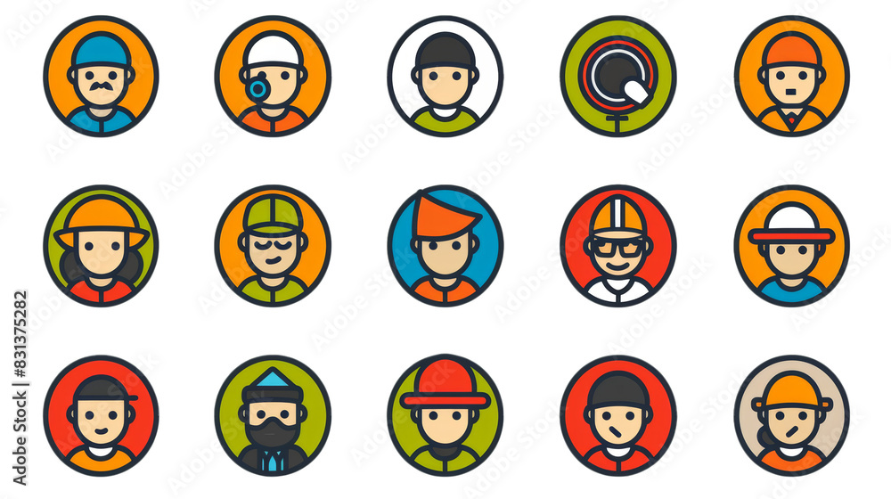 A collection of cartoon faces with a variety of professions Full vector illustration Outline Style Icons A collection of cartoon faces with a variety of professions Full vector illustration Outline Style Icons