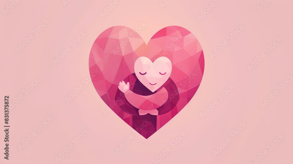 A logo featuring a pink heart embracing another pink love symbol, using a pastel color palette, set against a pink background. A logo featuring a pink heart embracing another pink love symbol, using a pastel color palette, set against a pink background.