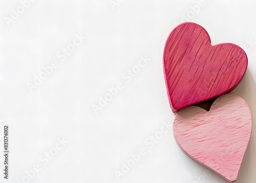 Two Pink Wooden Hearts on White Background