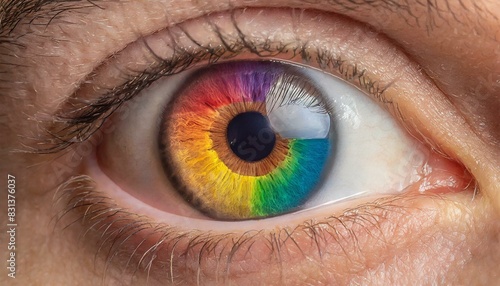 human eye with colors of lgbt flag close up photo