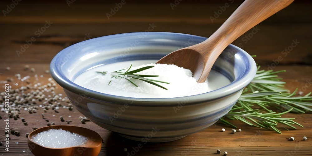 Neti pot salt in spoon used for Ayurvedic nasal irrigation for sinus