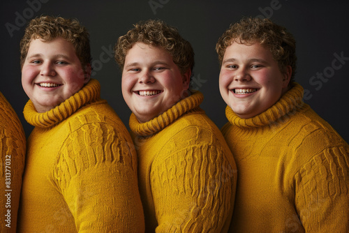 Three overweight boys. Portrait of smiling brothers with obesity photo