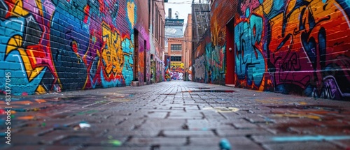 Along the deserted alleyway, graffiti artists envision vibrant murals to adorn the blank brick walls, transforming urban neglect into artistic expression.