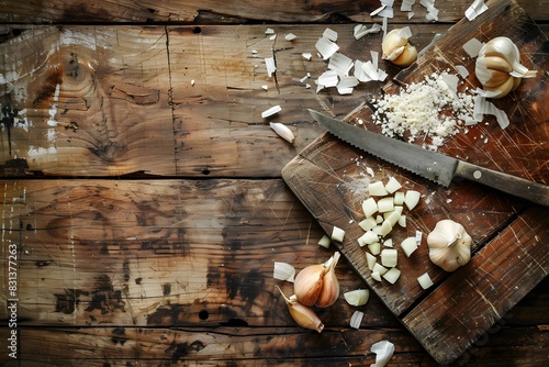 Vintage Garlic and Onion on Grunge Wooden Table