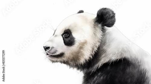 water color illustration of panda side view on white background