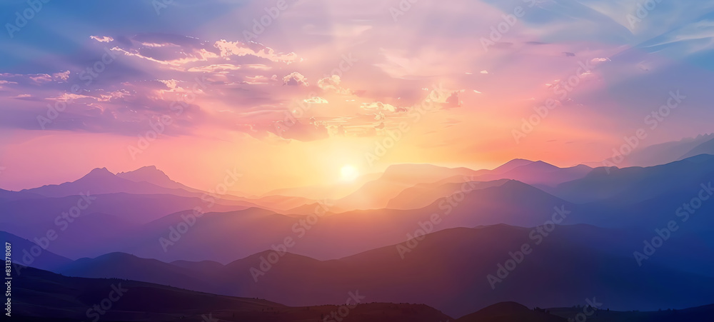 vibrant sunset over mountains, dramatic sky, peaceful landscape, natures beauty, close up, focus on, copy space, Double exposure silhouette with peaks. vibrant sunset over mountains, dramatic sky, peaceful landscape, natures beauty, close up, focus on, copy space, Double exposure silhouette with peaks.