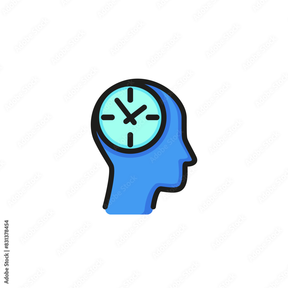 Watch head line icon. Person, brain, clock. Timing concept. Can be used for topics like personal schedule, time management, planning. Watch head line icon. Person, brain, clock. Timing concept. Can be used for topics like personal schedule, time management, planning.