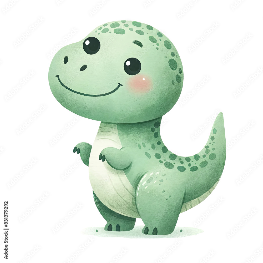 Cute green dinosaur cartoon illustration with big eyes and a smile ...