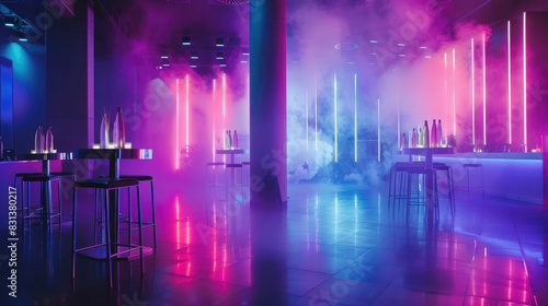 Enjoy lively nightlife in a club with neon lights and fog