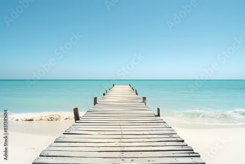 Wooden Pier on White Sand Beach with Turquoise Water