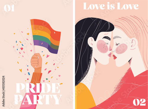 Gay pride month poster design collection. Set of banners for LGBTQ pride celebration