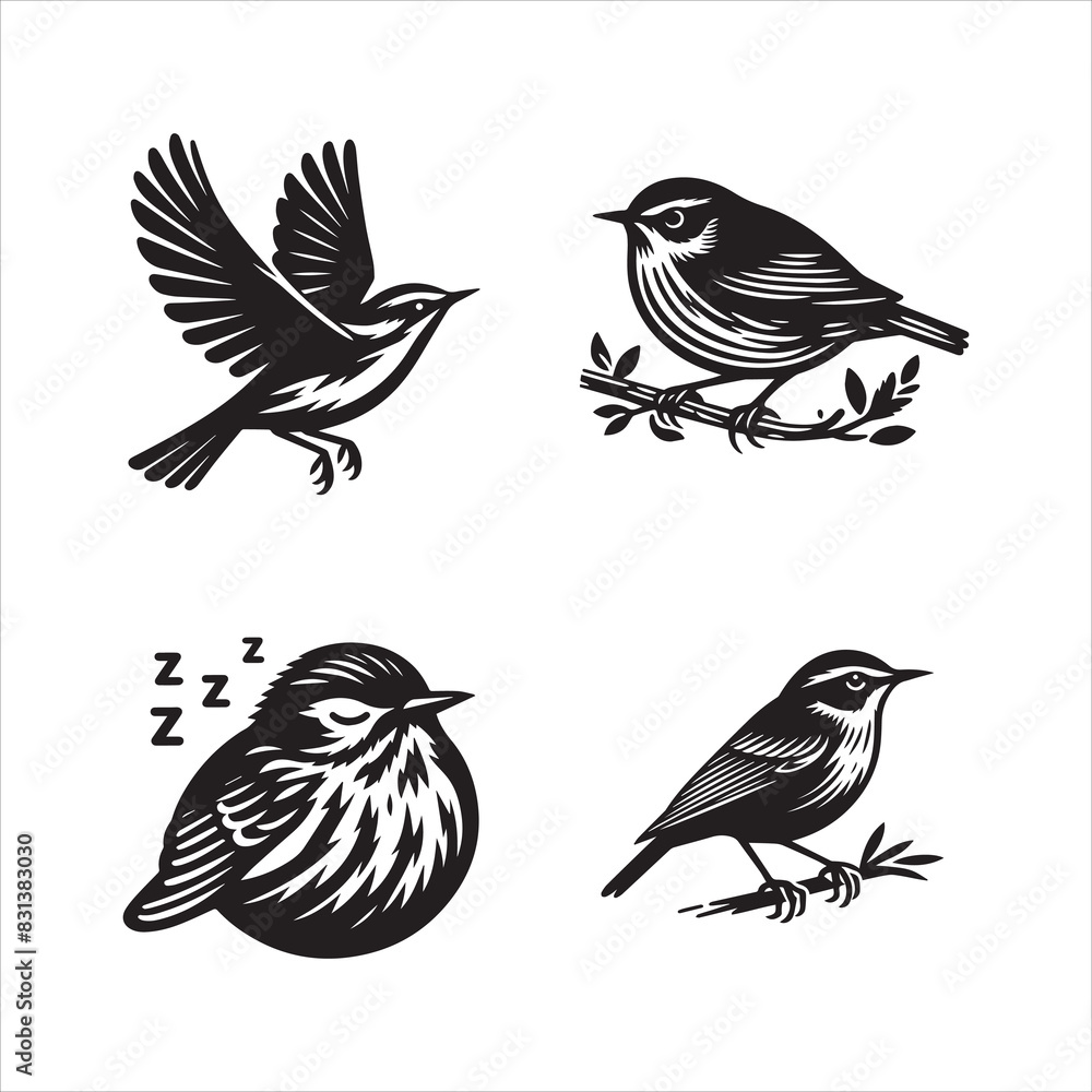 Fototapeta premium Aquatic Warbler silhouette vector icon graphic logo ai generated design