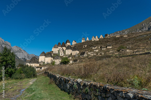 Necropolis near settlement Dargavs. Dargavs Village: City of the Dead. North Ossetia - Alania Republic, Russia. photo