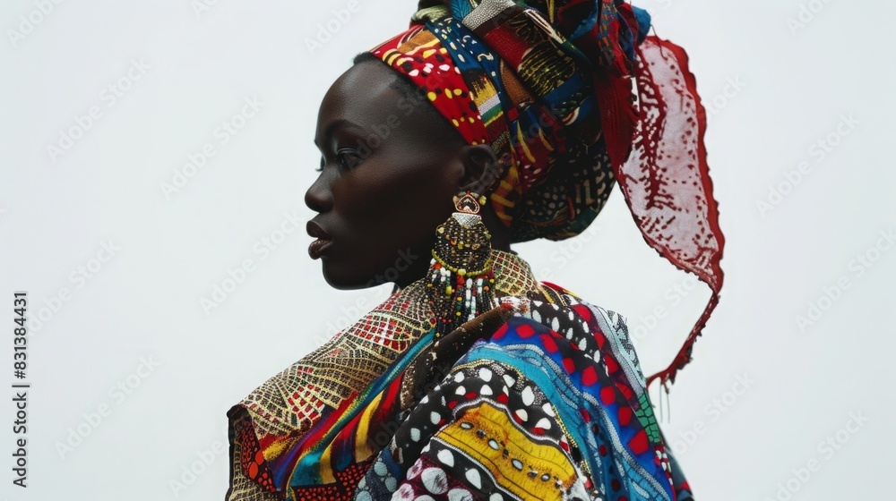 Obraz premium A woman with a vibrant head scarf wrapped around her head, showcasing a colorful and stylish accessory.