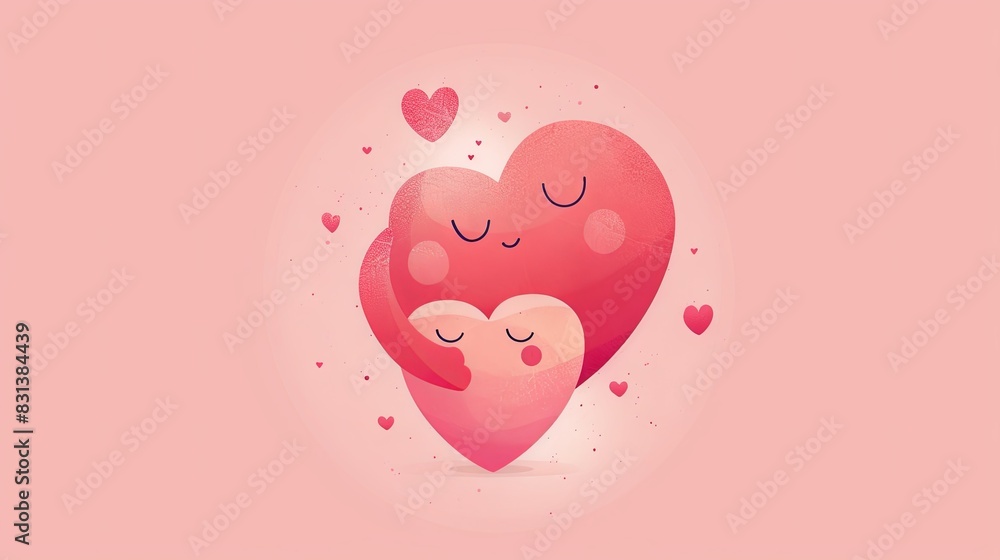 logo, a pink heart hugging another pink love symbol, pastel color ...