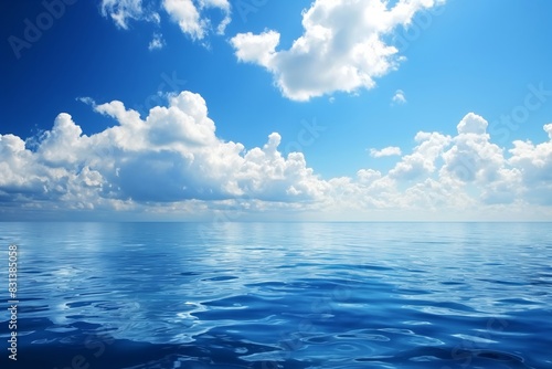 Tranquil Ocean Scene, Blue Sky, Gentle Clouds, Serene Atmosphere